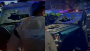 Así quedó el vehículo conducido atacado, que era manejado por un hombre en estado de embriaguez. FOTOS: Capturas de video
