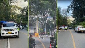 Dos presuntos guerrilleros dejaron el artefacto explosivo en el peaje entre Girardota y Barbosa y pusieron un bafle con un mensaje de advertencia. Foto: Cortesía y TANoticias