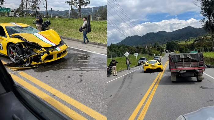 Esta fue la escena que quedó tras el grave accidente entre un Ferrari y una moto. | Foto: @ColombiaOscura