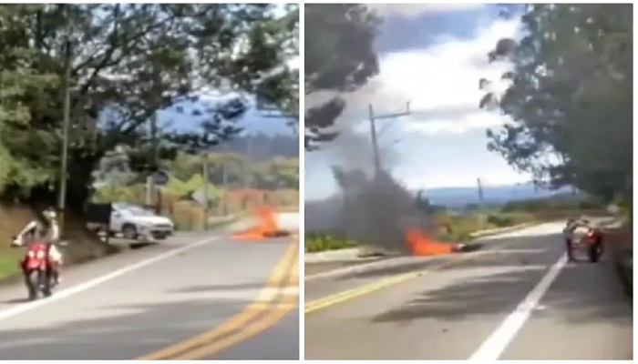 El sitio del accidente, localizado a la altura del vivero Jardín del Alto, quedó captado en videos ciudadanos. FOTOS: Cortesía Denuncias Antioquia