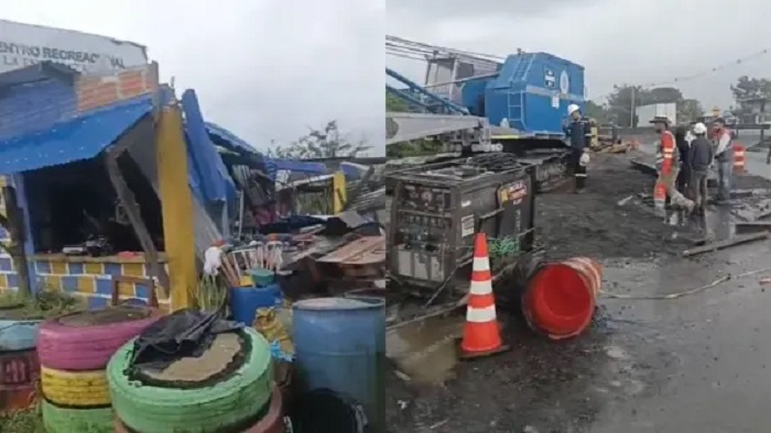 Accidente de grúa en la vía a Buenaventura.Tomado de redes sociales.
