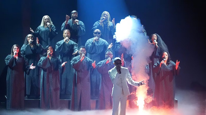 Grammys edición 68 Pharrell Williams interpreta "So Far Ahead" durante la 68.ª edición de los Premios Grammy el domingo 1 de febrero de 2026 en Los Ángeles. (Foto AP/Chris Pizzello) (Chris Pizzello/Chris Pizzello/Invision/AP)