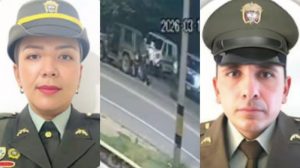 Los policías asesinados en la vía Girardot-Guataquí. Foto: Policía Nacional y pantallazo de video de la cuenta en X @PasaenBogota.